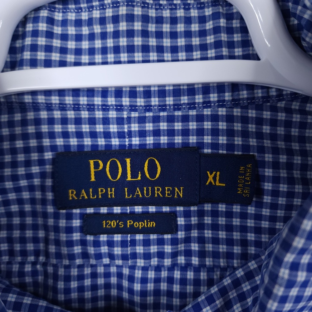 Polo Ralph Lauren Mens XL 120s Poplin Blue White Gingham Check Button Down Shirt - Picture 4 of 10